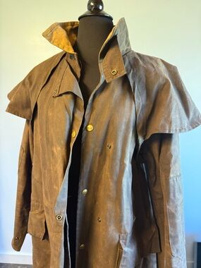 Kuhl Brown Waxed Cotton Trench Coat with Storm Cape